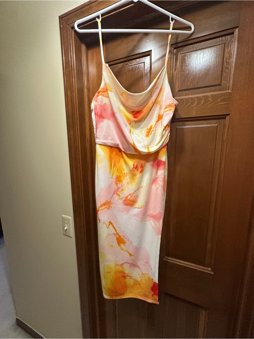 Laundry By Shelli Segal Pink, Orange & Yellow Cowl Neck Midi Slip Dress